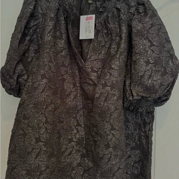 NWT Sugarlips Black Jacquard Split Neck Top - Picture 5 of 8